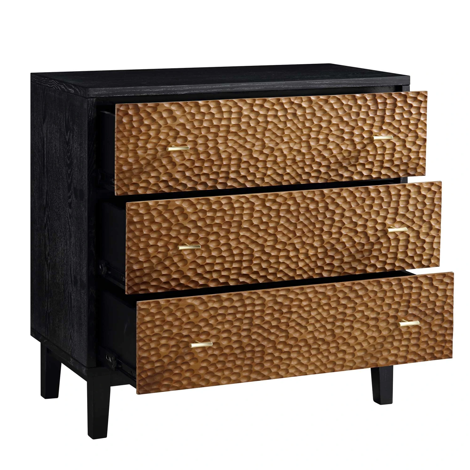 Bianca Chip Carved 3 Drawer Chest, Antique Bronze & Black 7 Bianca Chip Carved 3 Drawer Chest, Antique Bronze & Black - Image 7