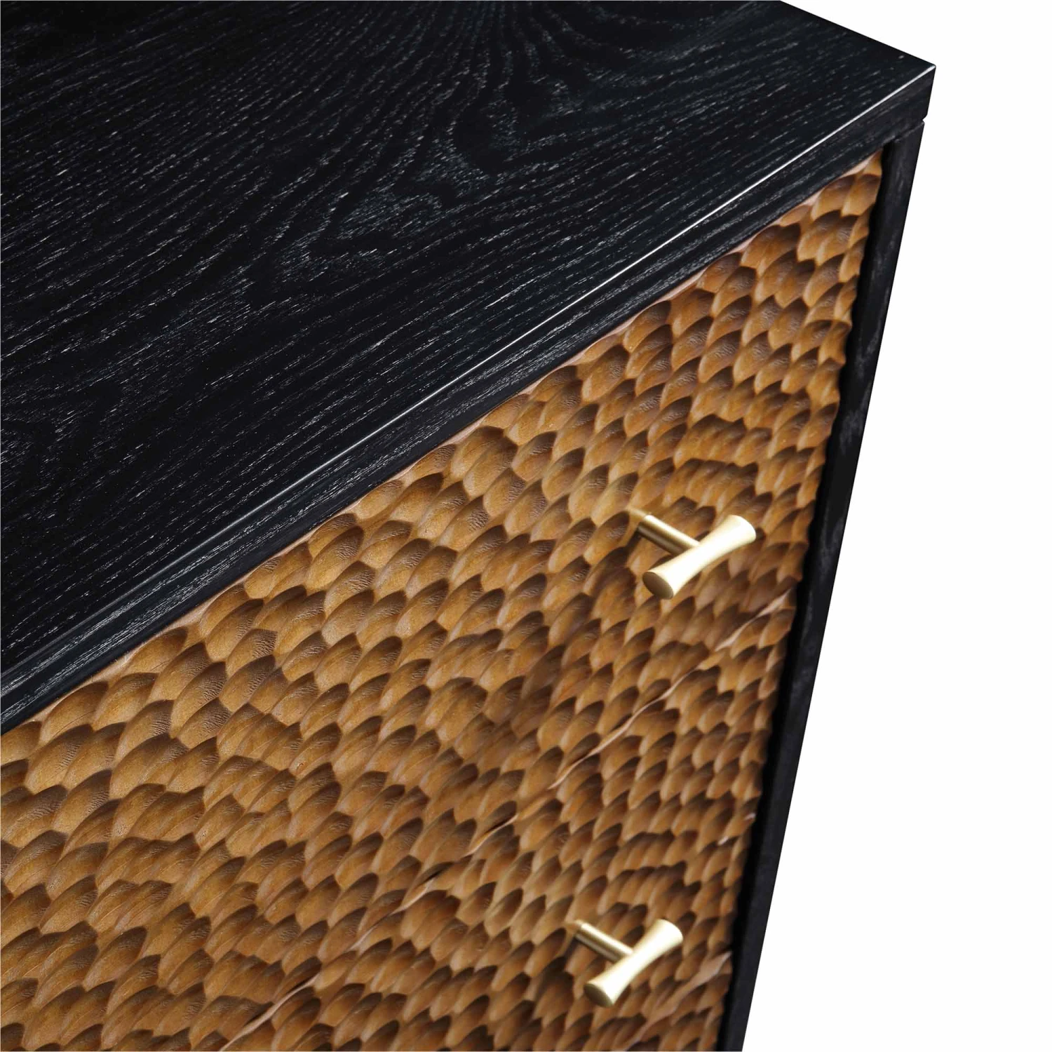 Bianca Chip Carved 3 Drawer Chest, Antique Bronze & Black 11 Bianca Chip Carved 3 Drawer Chest, Antique Bronze & Black - Image 11