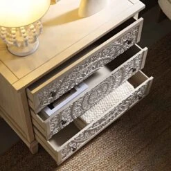 Chantilly Whitewashed Carved 3 Drawer Chest -Daals Store XXCOD 012 WHITEWASH scene2