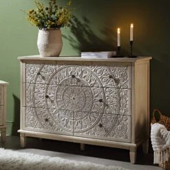 Chantilly Whitewashed Carved 3 Over 4 Drawer Chest 15 Chantilly Whitewashed Carved 3 Over 4 Drawer Chest -Daals Store XXCOD 015 WHITEWASH scene1