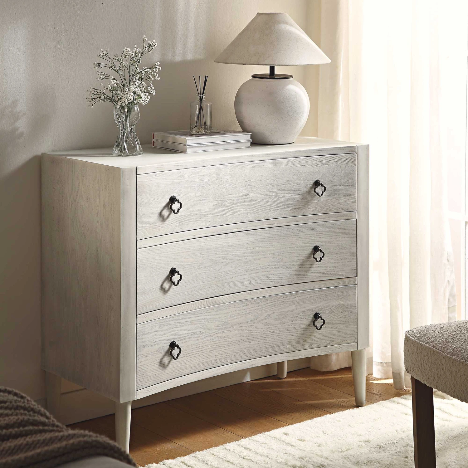 Thalia Concave Chest Of Drawers, Washed White 1 Thalia Concave Chest Of Drawers, Washed White