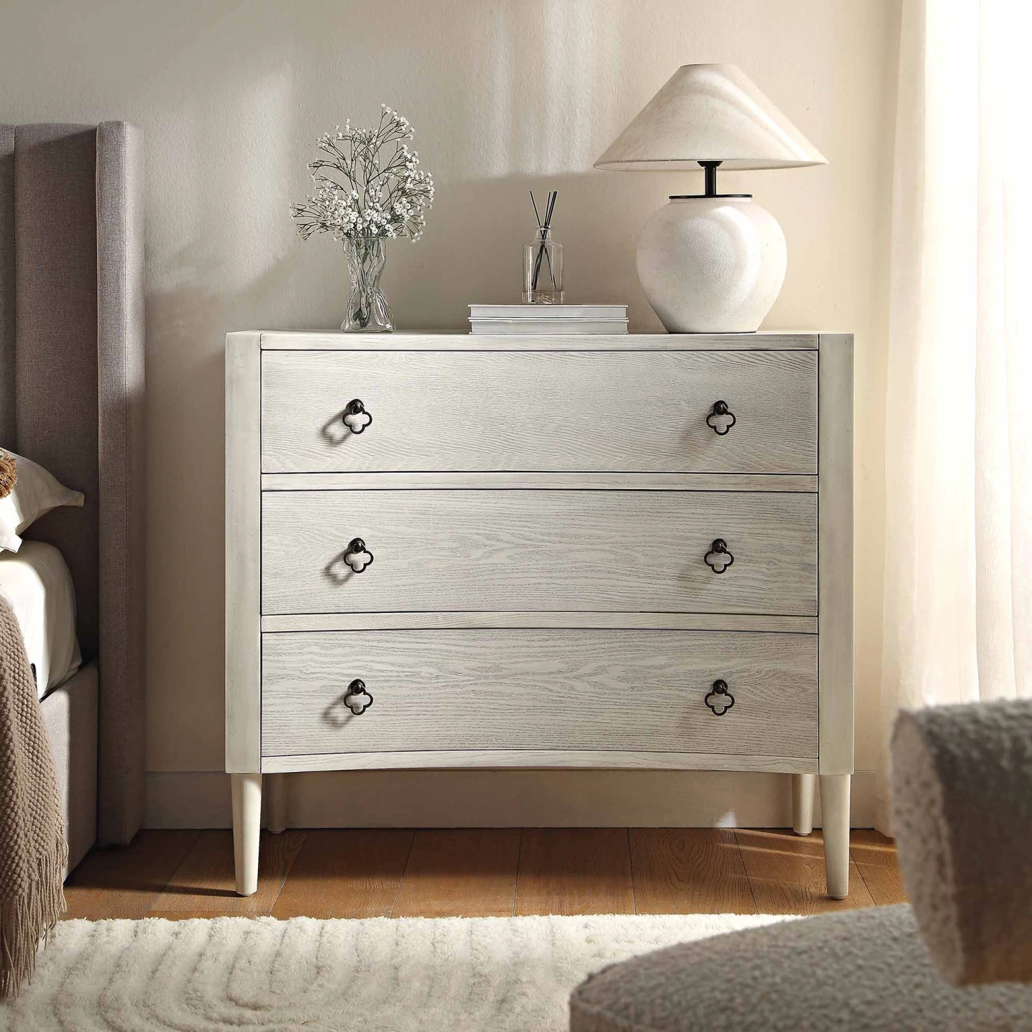 Thalia Concave Chest Of Drawers, Washed White 2 Thalia Concave Chest Of Drawers, Washed White - Image 2