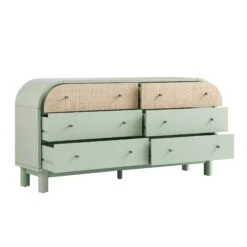 Maude Chest Of 6 Drawers, Muted Pistachio Ash With Raffia -Daals Store XXCOD 033 GREEN RAF WB3