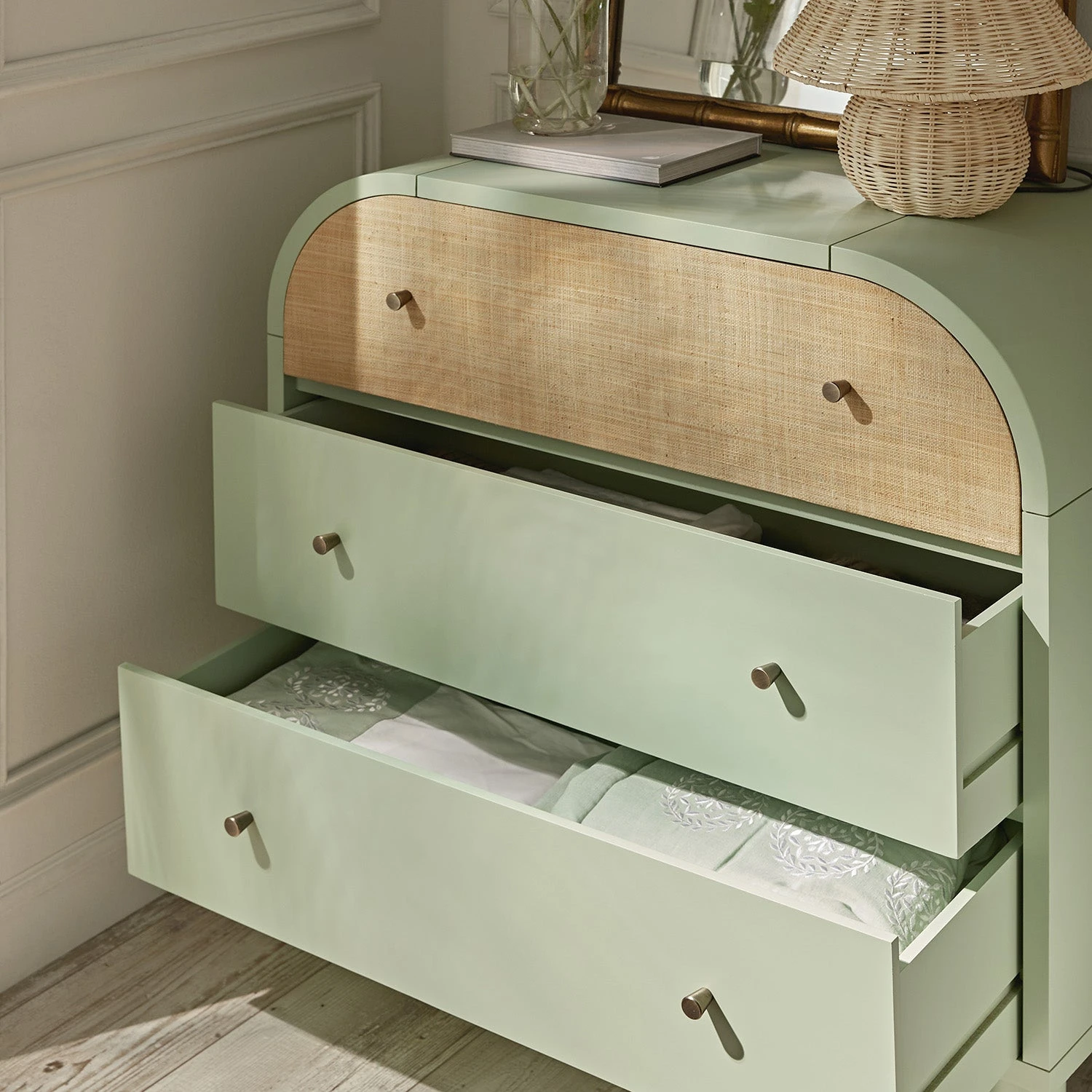 Maude Chest Of 3 Drawers, Muted Pistachio Ash With Raffia 3 Maude Chest Of 3 Drawers, Muted Pistachio Ash With Raffia - Image 3