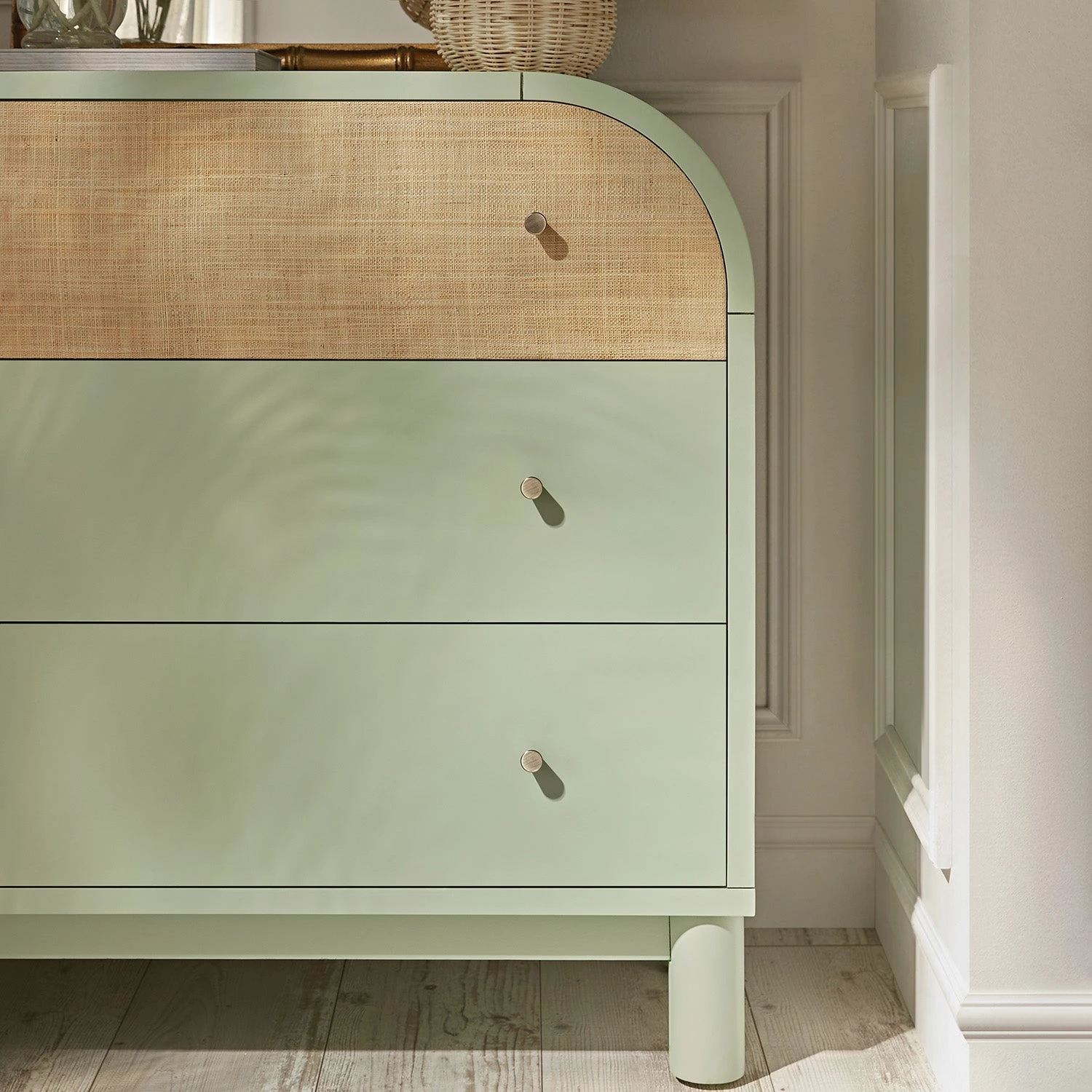 Maude Chest Of 3 Drawers, Muted Pistachio Ash With Raffia 4 Maude Chest Of 3 Drawers, Muted Pistachio Ash With Raffia - Image 4