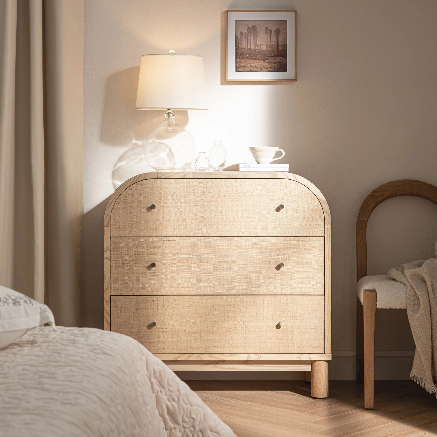 Maude Chest Of 3 Drawers, Natural Ash With Raffia 1 Maude Chest Of 3 Drawers, Natural Ash With Raffia