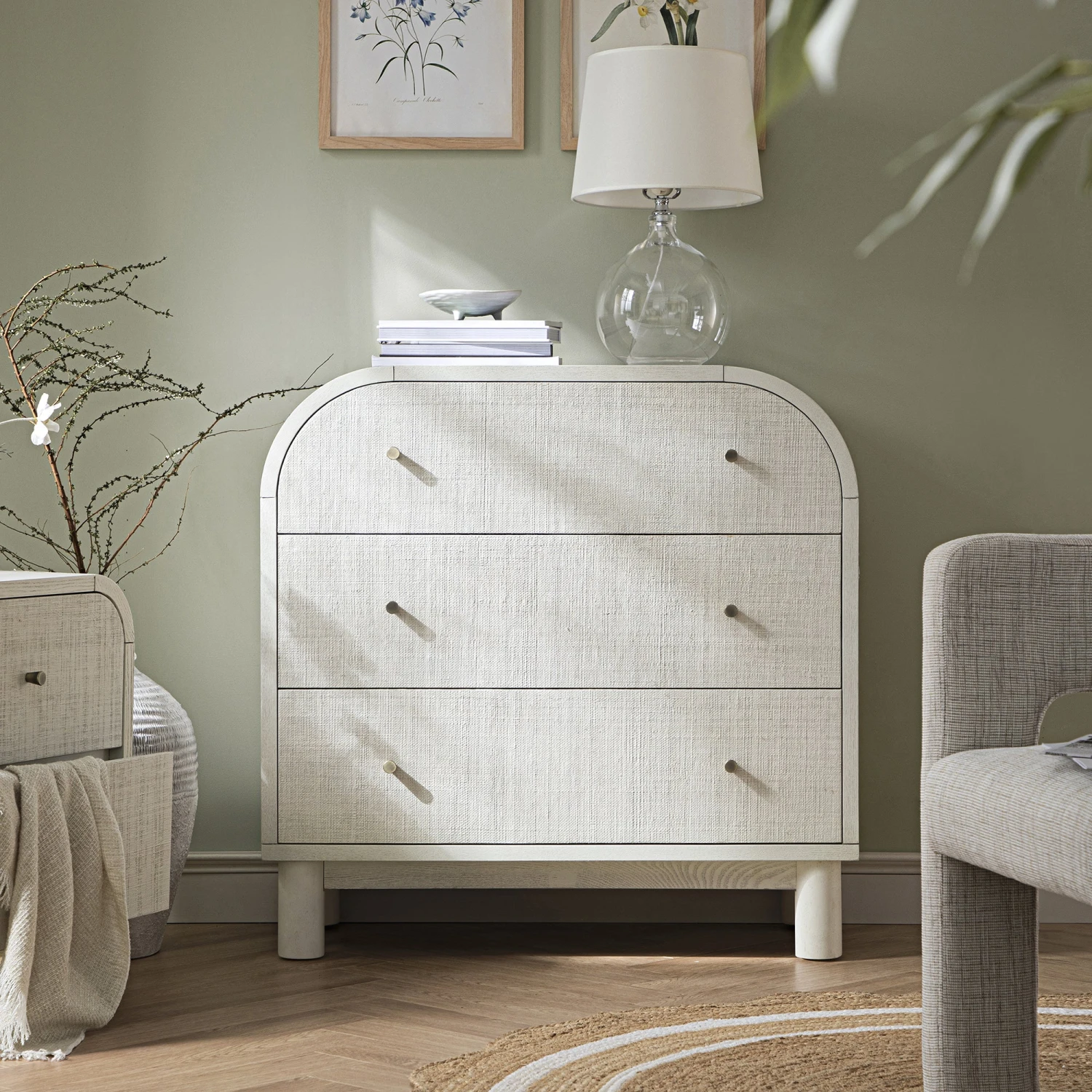 Maude Chest Of 3 Drawers, Washed White Ash With Raffia 2 Maude Chest Of 3 Drawers, Washed White Ash With Raffia - Image 2
