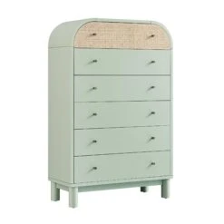 Maude Tall Chest, Muted Pistachio Ash With Raffia -Daals Store XXCOD 037 GREEN RAF WB2