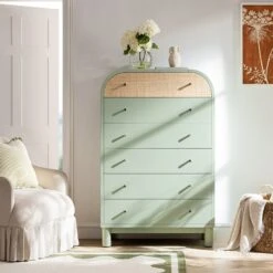 Maude Tall Chest, Muted Pistachio Ash With Raffia -Daals Store XXCOD 037 GREEN RAF scene1