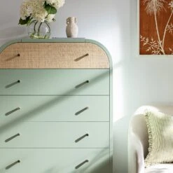 Maude Tall Chest, Muted Pistachio Ash With Raffia -Daals Store XXCOD 037 GREEN RAF scene3