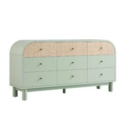Maude 9 Drawer Chest, Muted Pistachio Ash With Raffia -Daals Store XXCOD 046 GREEN RAF WB2