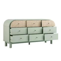 Maude 9 Drawer Chest, Muted Pistachio Ash With Raffia -Daals Store XXCOD 046 GREEN RAF WB3