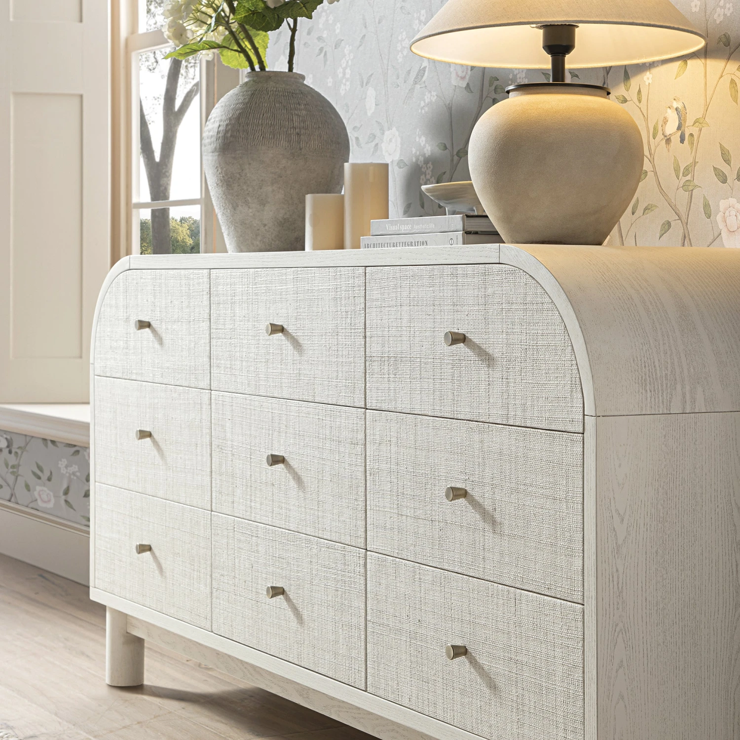 Maude 9 Drawer Chest, Washed White Ash With Raffia 4 Maude 9 Drawer Chest, Washed White Ash With Raffia - Image 4