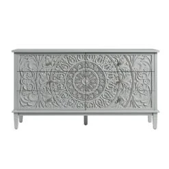 Chantilly Mid Grey Carved Wide 6 Drawer Chest