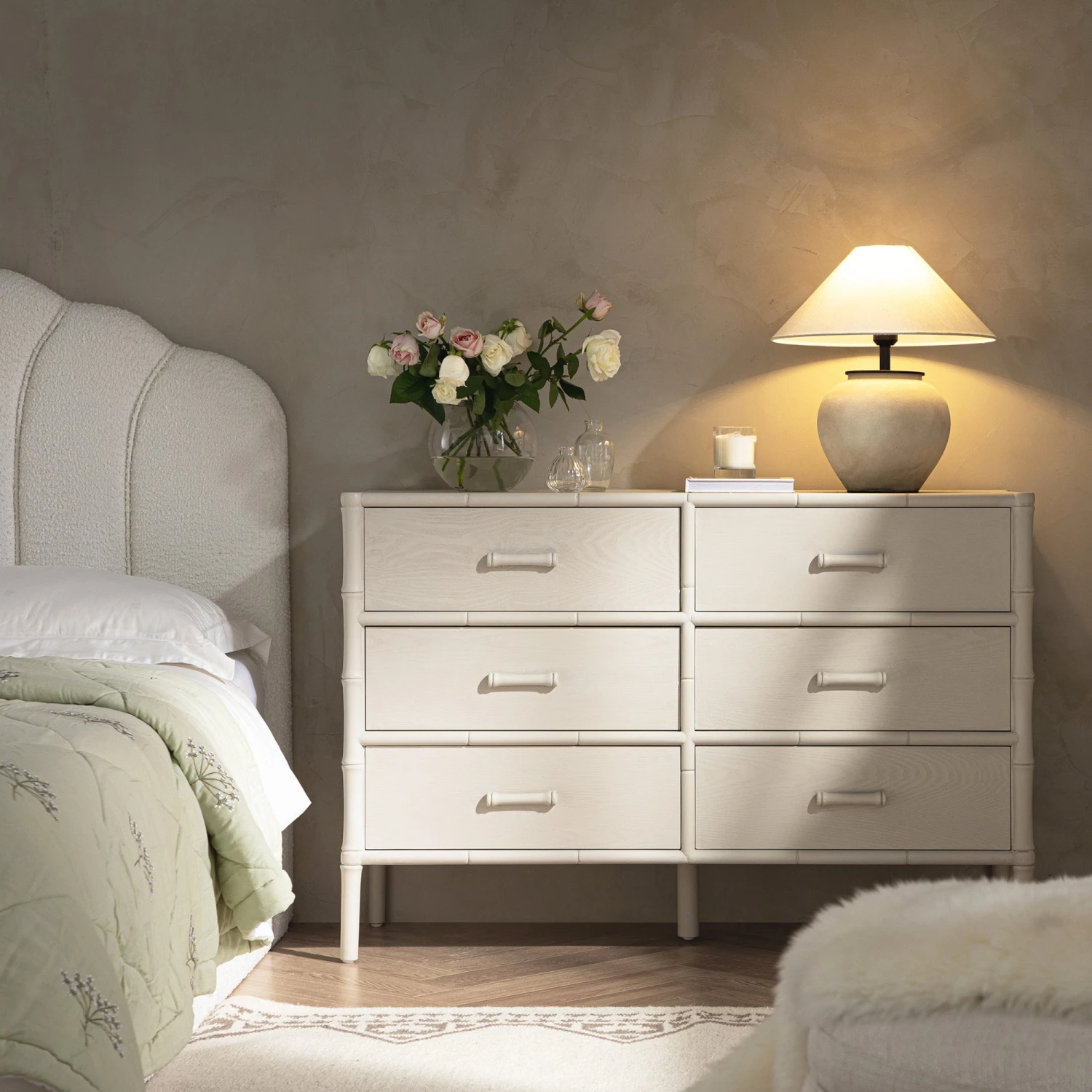 Elstowe Faux Bamboo 6-Drawer Chest, Shaded White 1 Elstowe Faux Bamboo 6-Drawer Chest, Shaded White