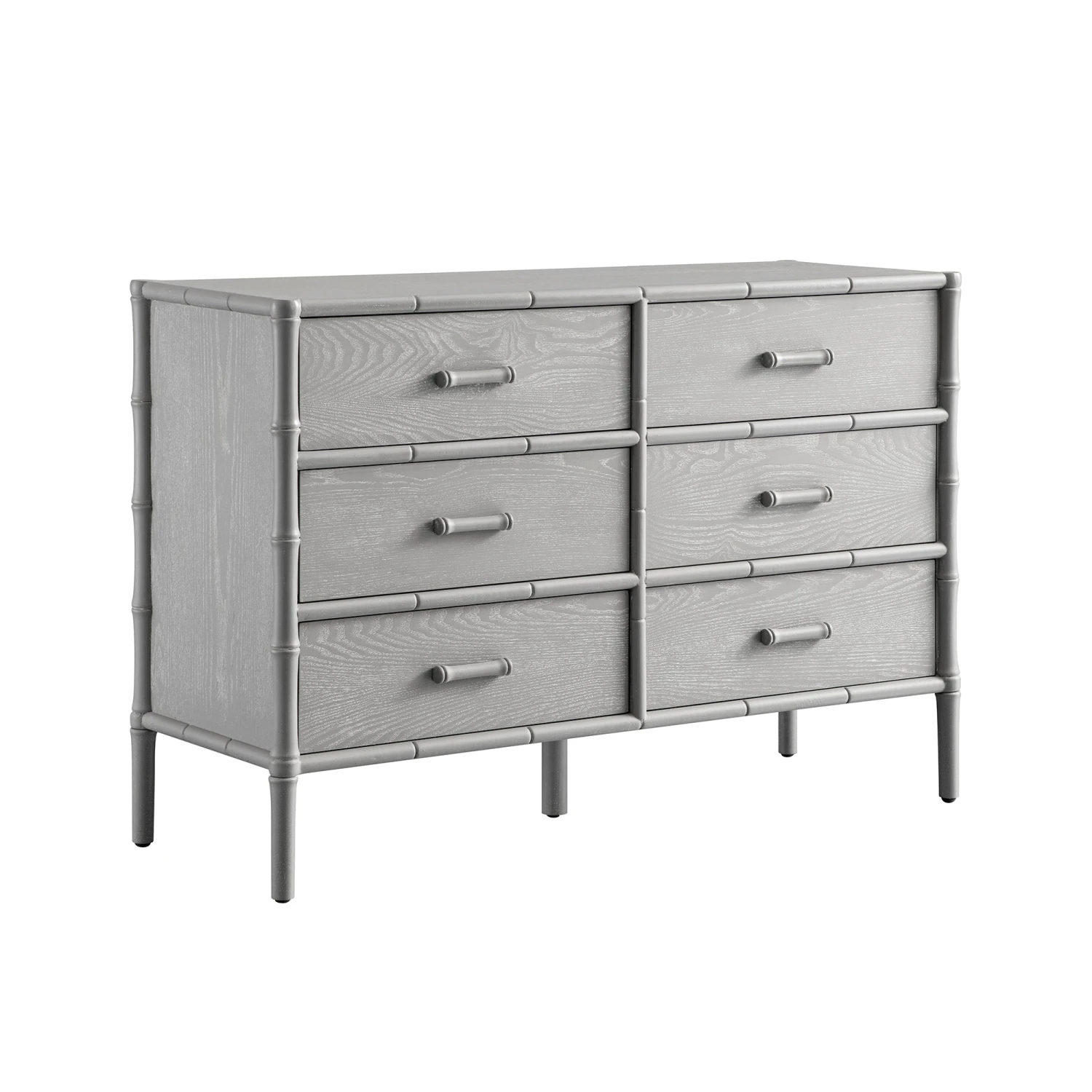 Elstowe Faux Bamboo 6-Drawer Chest, Warm Grey 2 Elstowe Faux Bamboo 6-Drawer Chest, Warm Grey - Image 2