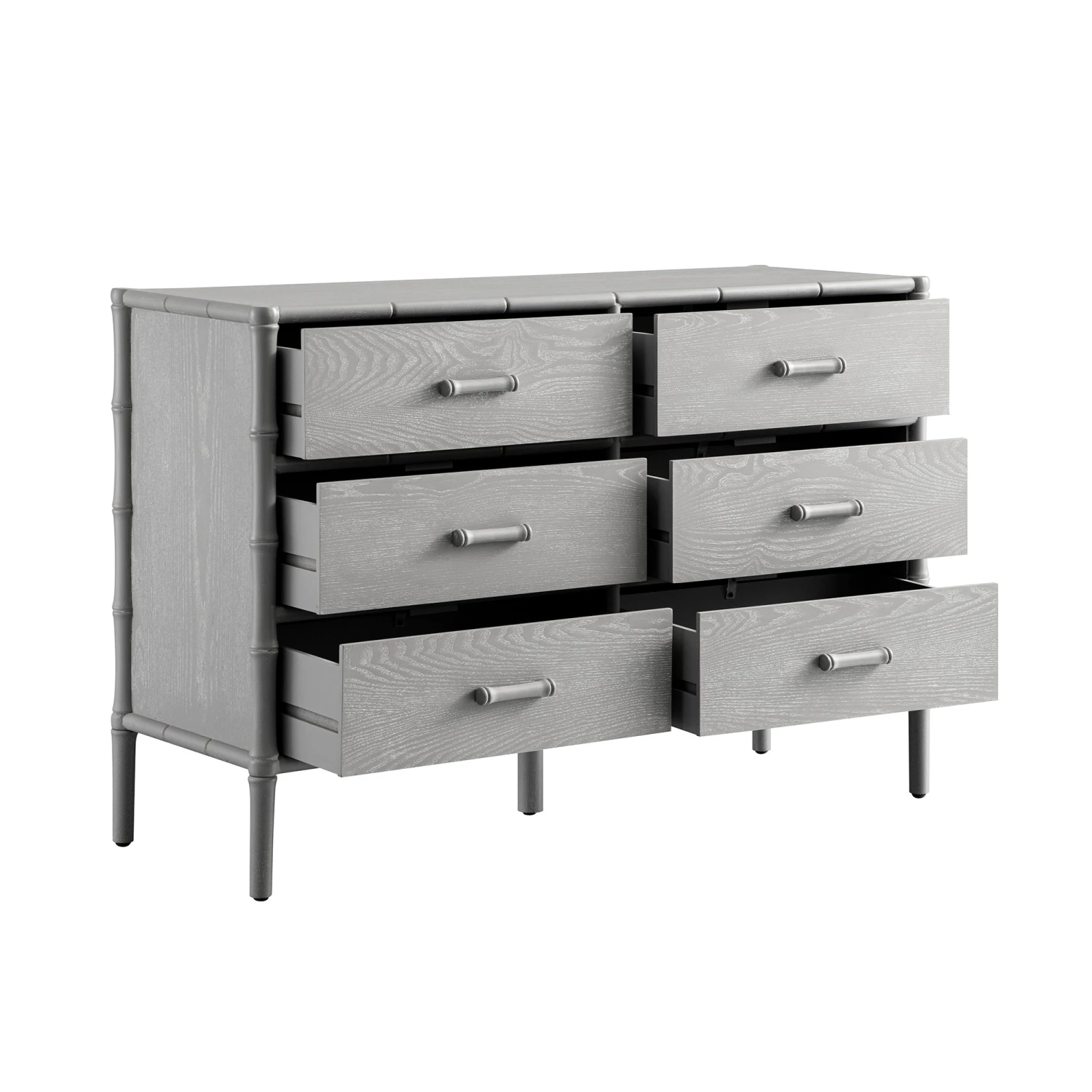 Elstowe Faux Bamboo 6-Drawer Chest, Warm Grey 4 Elstowe Faux Bamboo 6-Drawer Chest, Warm Grey - Image 4