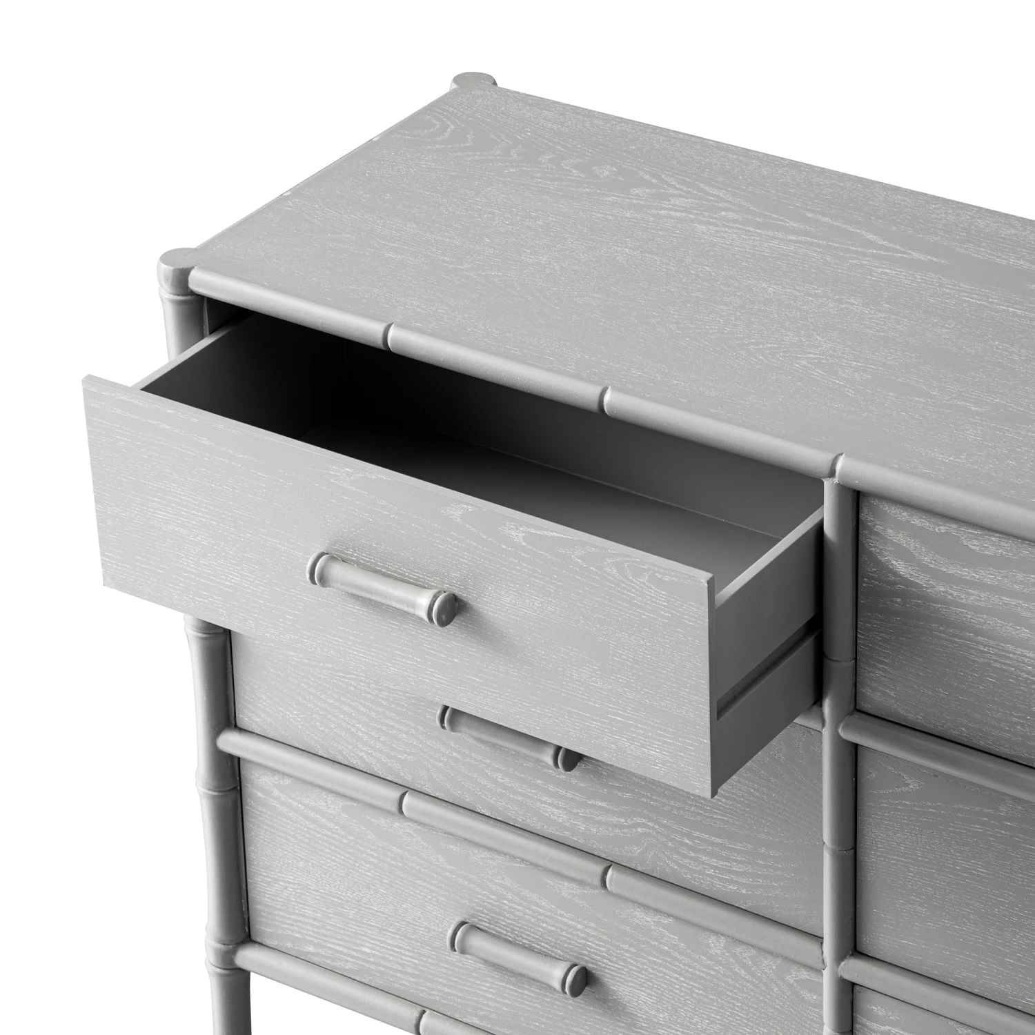Elstowe Faux Bamboo 6-Drawer Chest, Warm Grey 8 Elstowe Faux Bamboo 6-Drawer Chest, Warm Grey - Image 8