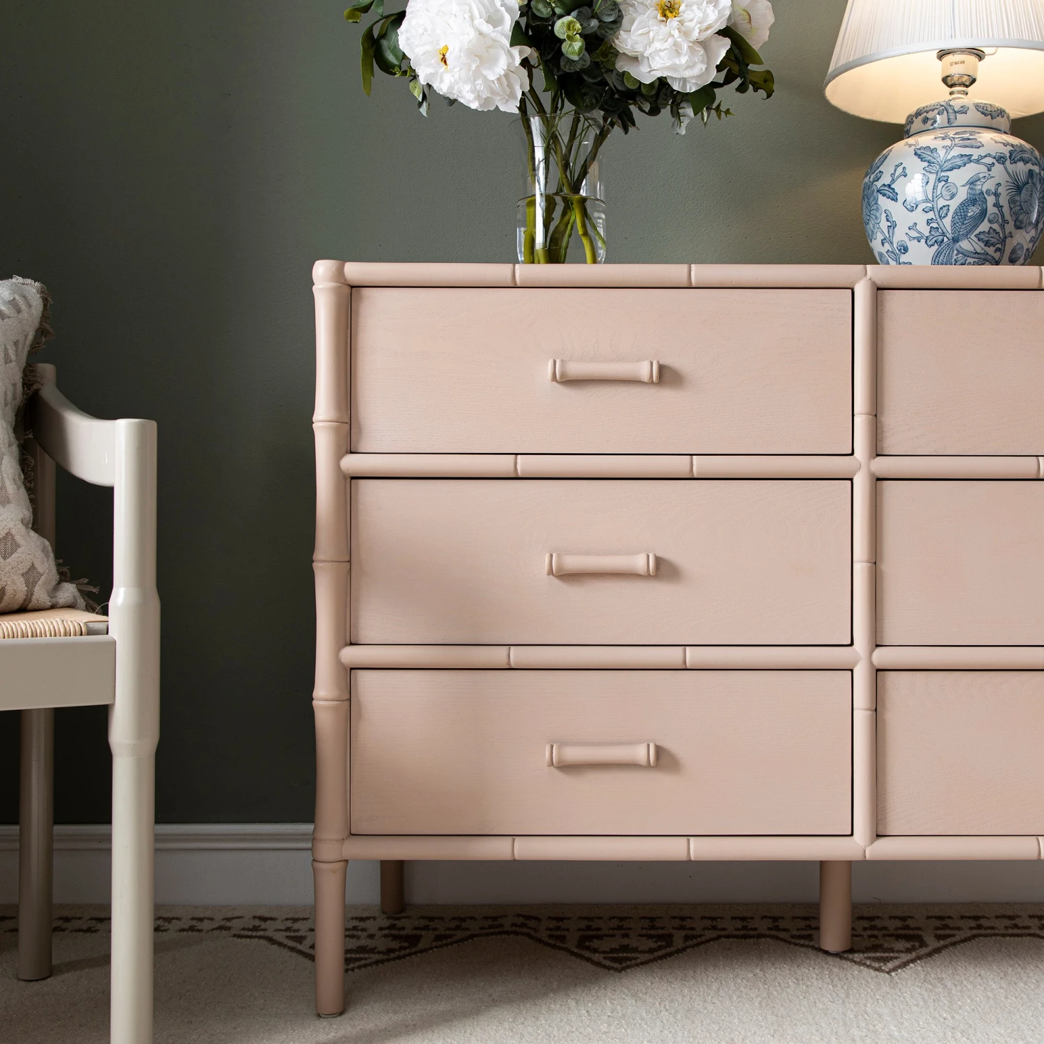 Elstowe Faux Bamboo 6-Drawer Chest, Nude Pink 4 Elstowe Faux Bamboo 6-Drawer Chest, Nude Pink - Image 4