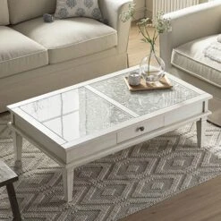 Chantilly Whitewashed Coffee Table With Drawers