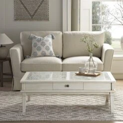 Chantilly Whitewashed Coffee Table With Drawers -Daals Store XXCT 056 WHITEWASH scene2