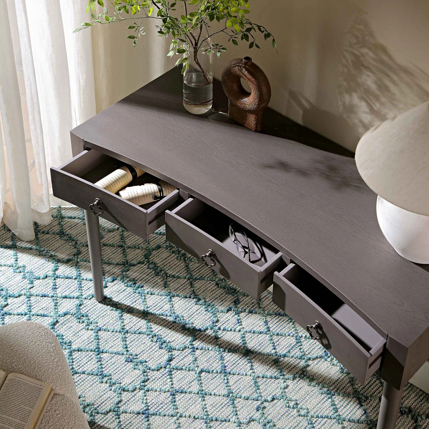 Thalia Concave Dressing Table, Silver Oak 3 Thalia Concave Dressing Table, Silver Oak - Image 3