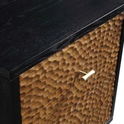 Bianca Chip Carved Bedside Table, Antique Bronze & Black 22 Bianca Chip Carved Bedside Table, Antique Bronze & Black -Daals Store XXNS 007 GOLD BLACK detail1