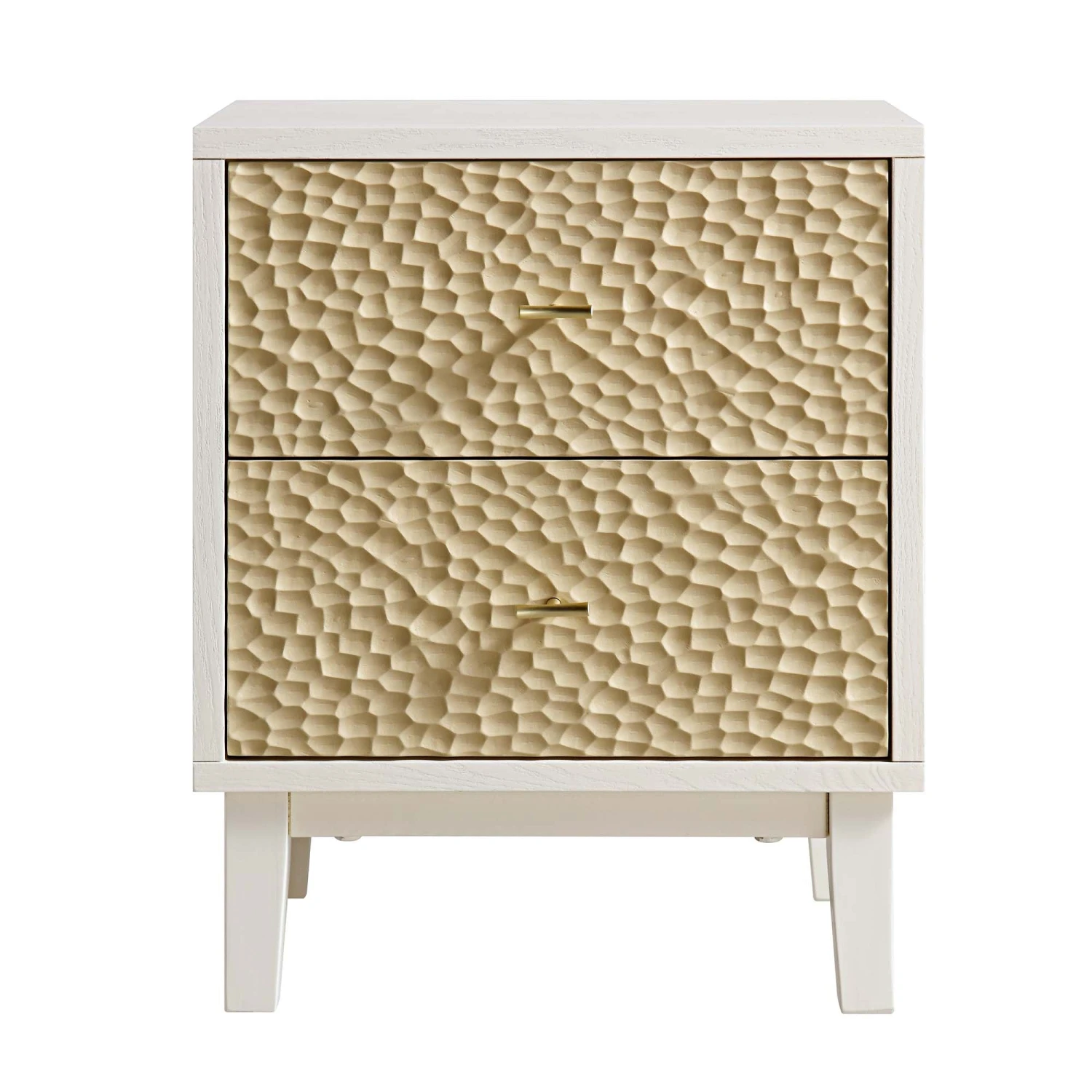 Bianca Chip Carved Bedside Table, Sand Beige & Ivory 4 Bianca Chip Carved Bedside Table, Sand Beige & Ivory - Image 4