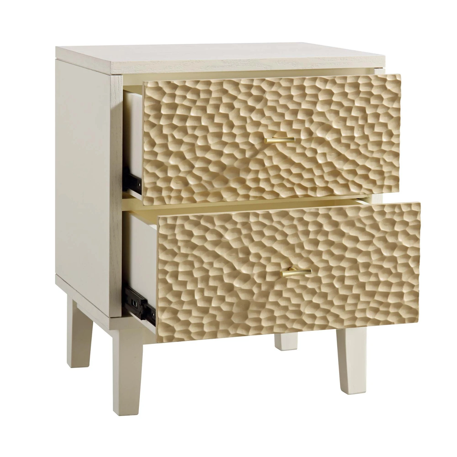 Bianca Chip Carved Bedside Table, Sand Beige & Ivory 7 Bianca Chip Carved Bedside Table, Sand Beige & Ivory - Image 7