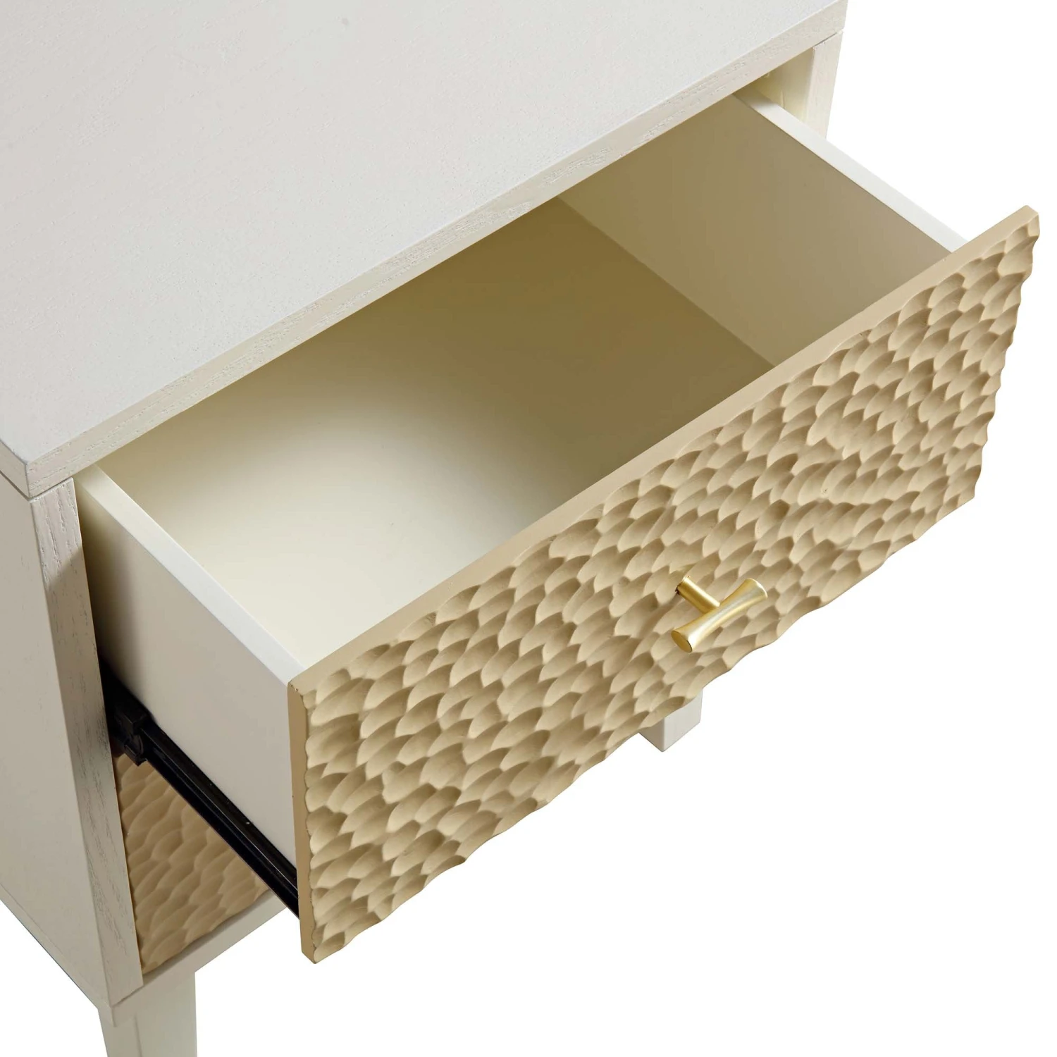 Bianca Chip Carved Bedside Table, Sand Beige & Ivory 12 Bianca Chip Carved Bedside Table, Sand Beige & Ivory - Image 12