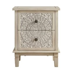 Chantilly Whitewashed Carved 2 Drawer Bedside Table -Daals Store XXNS 011 WHITEWASH WB1