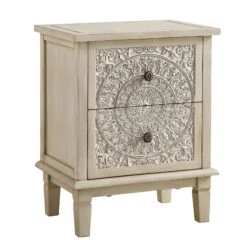Chantilly Whitewashed Carved 2 Drawer Bedside Table -Daals Store XXNS 011 WHITEWASH WB2