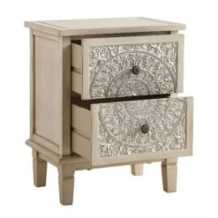 Chantilly Whitewashed Carved 2 Drawer Bedside Table -Daals Store XXNS 011 WHITEWASH WB3