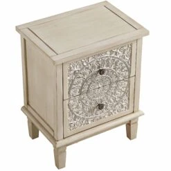 Chantilly Whitewashed Carved 2 Drawer Bedside Table -Daals Store XXNS 011 WHITEWASH WB5