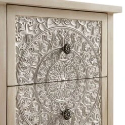 Chantilly Whitewashed Carved 2 Drawer Bedside Table -Daals Store XXNS 011 WHITEWASH detail1