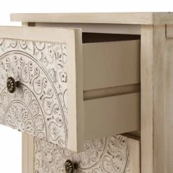 Chantilly Whitewashed Carved 2 Drawer Bedside Table -Daals Store XXNS 011 WHITEWASH detail2