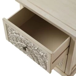 Chantilly Whitewashed Carved 2 Drawer Bedside Table -Daals Store XXNS 011 WHITEWASH detail4