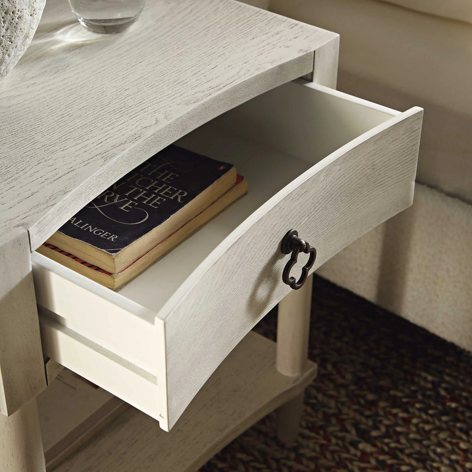 Thalia Concave 1 Drawer Bedside Table, Washed White 3 Thalia Concave 1 Drawer Bedside Table, Washed White - Image 3