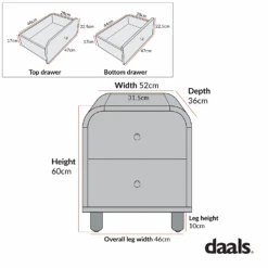Maude 2 Drawer Bedside Table, Natural Ash With Raffia -Daals Store XXNS 029 CHART 1