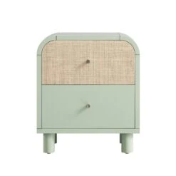 Maude 2 Drawer Bedside Table, Muted Pistachio Ash With Raffia 18 Maude 2 Drawer Bedside Table, Muted Pistachio Ash With Raffia -Daals Store XXNS 029 GREEN RAF WB1