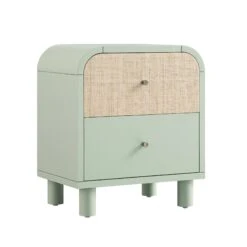 Maude 2 Drawer Bedside Table, Muted Pistachio Ash With Raffia 19 Maude 2 Drawer Bedside Table, Muted Pistachio Ash With Raffia -Daals Store XXNS 029 GREEN RAF WB2