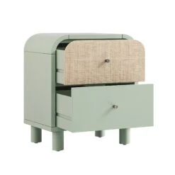 Maude 2 Drawer Bedside Table, Muted Pistachio Ash With Raffia 21 Maude 2 Drawer Bedside Table, Muted Pistachio Ash With Raffia -Daals Store XXNS 029 GREEN RAF WB3