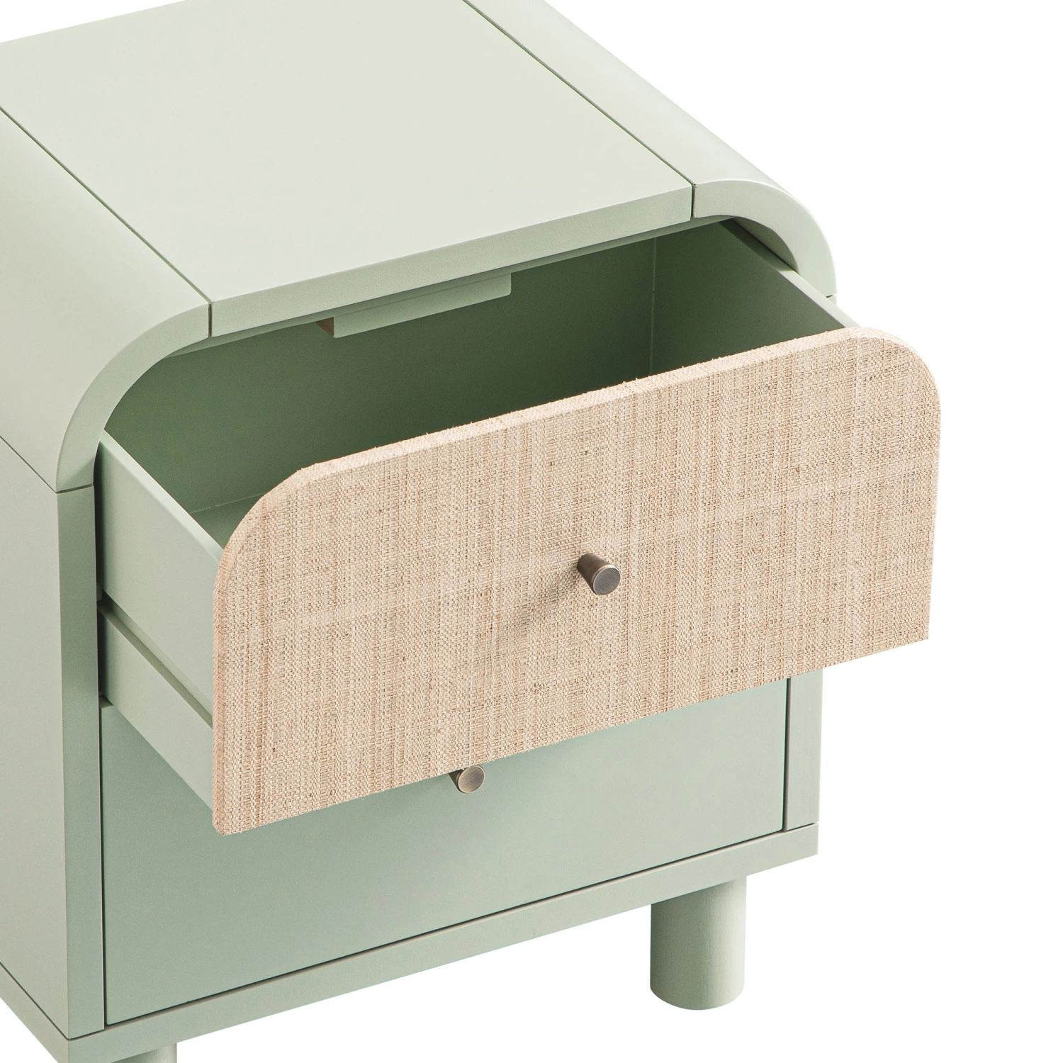 Maude 2 Drawer Bedside Table, Muted Pistachio Ash With Raffia 13 Maude 2 Drawer Bedside Table, Muted Pistachio Ash With Raffia - Image 13