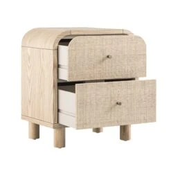 Maude 2 Drawer Bedside Table, Natural Ash With Raffia -Daals Store XXNS 029 NAT RAF WB4