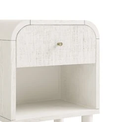 Maude 1 Drawer Bedside Table, Washed White Ash With Raffia -Daals Store XXNS 031 WHITE RAF detail1