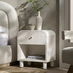 Maude 1 Drawer Bedside Table, Washed White Ash With Raffia -Daals Store XXNS 031 WHITE RAF scene1