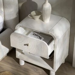 Maude 1 Drawer Bedside Table, Washed White Ash With Raffia -Daals Store XXNS 031 WHITE RAF scene2