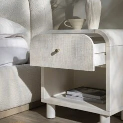 Maude 1 Drawer Bedside Table, Washed White Ash With Raffia -Daals Store XXNS 031 WHITE RAF scene3