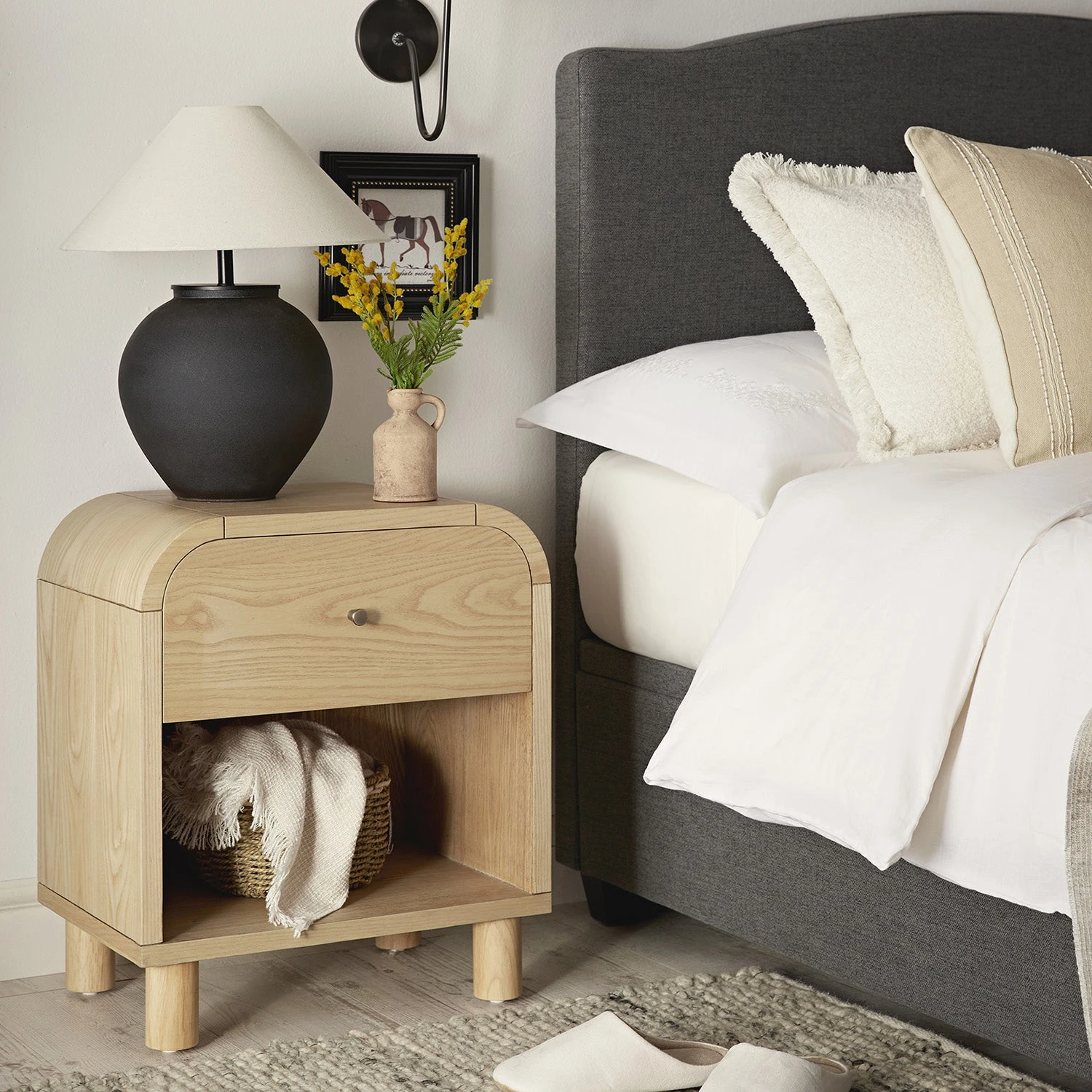 Maude 1 Drawer Bedside Table, Natural Ash 1 Maude 1 Drawer Bedside Table, Natural Ash