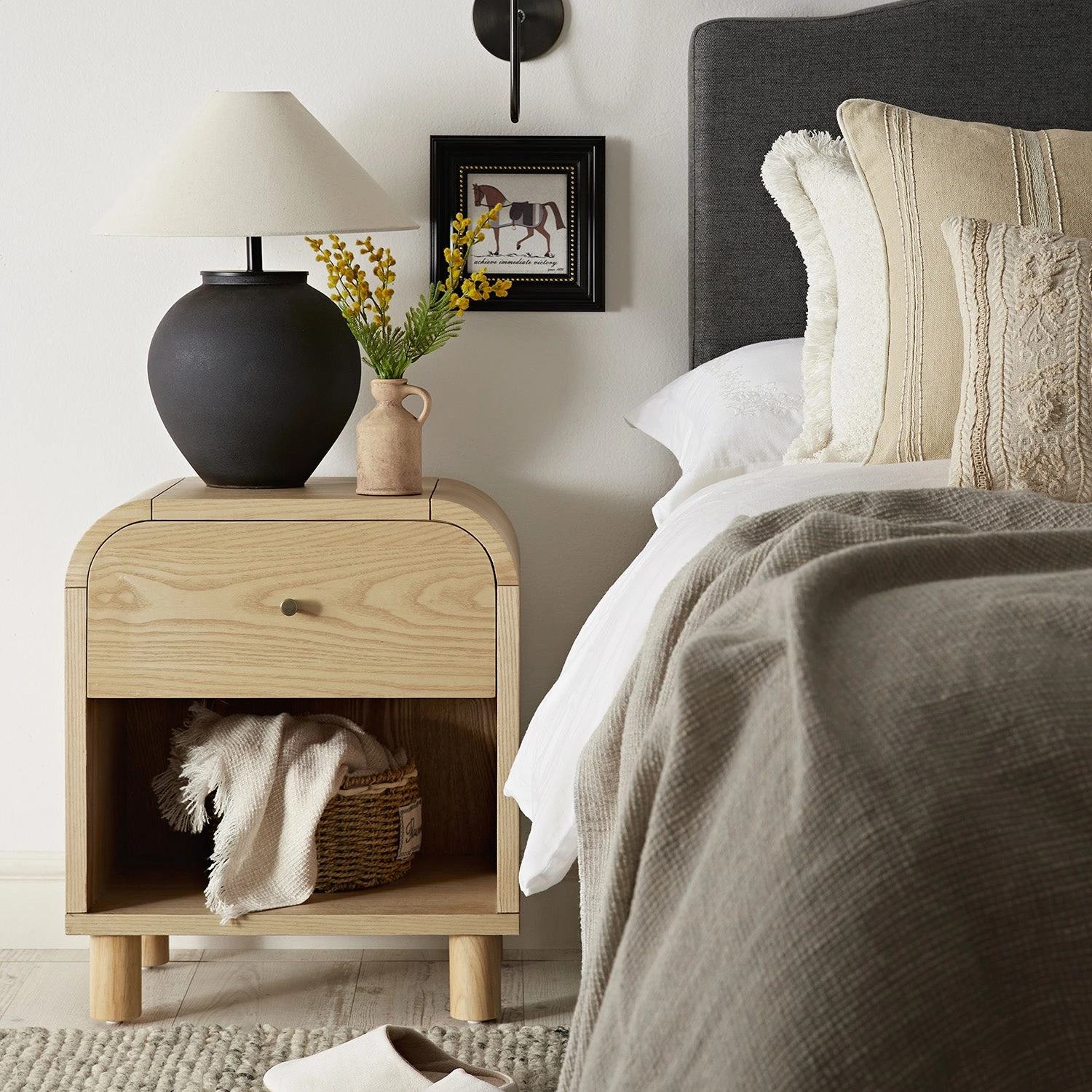 Maude 1 Drawer Bedside Table, Natural Ash 2 Maude 1 Drawer Bedside Table, Natural Ash - Image 2